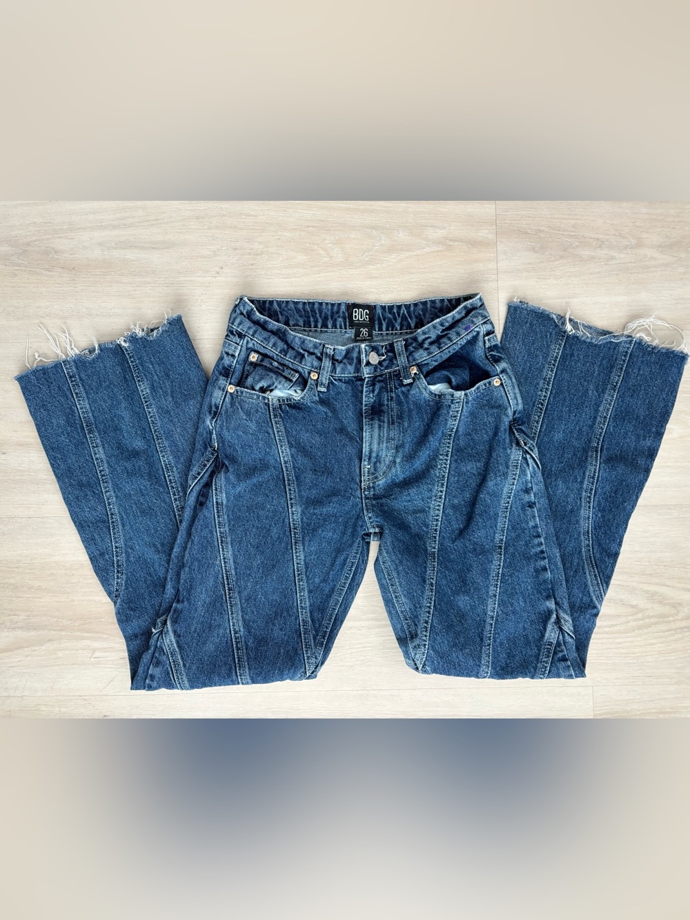 BDG Urban Outfitters Wide Leg Panel Seam Jeans Size 26 Y2K Raw Hem